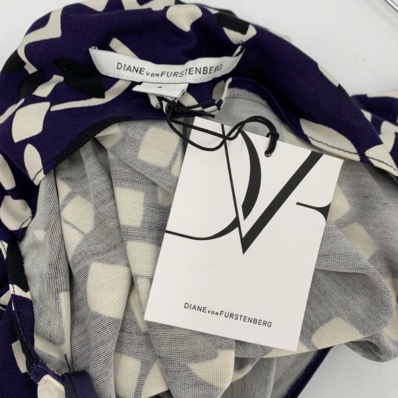 DVF Diane von Furstenberg Tadd Two Lace Stamp cowl scoop dress navy white new 8 - Picture 5 of 6